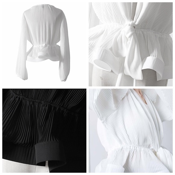 Stunning Black & White Pleated Tie Top - Picture 7 of 7